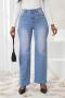 stylish plus size slight stretch 3 colors simple high waist straight jeans_Sky Blue