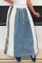casual plus size non-stretch denim stitching drawstring maxi skirt_Black_White
