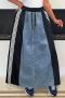 casual plus size non-stretch denim stitching drawstring maxi skirt_Black
