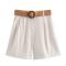 sexy non-stretch 3 colors with belt solid color shorts_Black_White