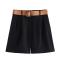 sexy non-stretch 3 colors with belt solid color shorts_Black