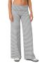 casual slight stretch low waist striped print loose straight pants_Black_Gray