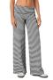 casual slight stretch low waist striped print loose straight pants_Black