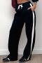 new slight stretch patchwork pocket contrast color lace-up straight-leg pants_Black