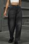 casual plus size non-stretch solid color loose harem jeans_Dark Gray