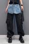 stylish non-stretch denim patchwork drawstring loose cargo pants_Black