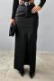 new stylish non-stretch solid color pu high-waist slit maxi skirts(no belt)_Black