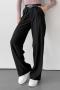 new non-stretch solid color wide-legged high-waist loose pants(no belt)_Black
