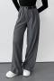 new non-stretch solid color wide-legged high-waist loose pants(no belt)_Black_Gray