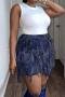 sexy high stretch mesh 4 colors tassel all-match mini skirt_Black_Pink_Dark Blue