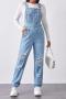 casual plus size non-stretch denim ripped overalls_Dark Gray_Blue