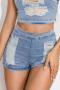 sexy plus size slight stretch with zip-up tight hole high waist denim shorts_Sky Blue