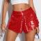 stylish slight stretch solid color sequins loose shorts_Black_Red