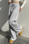 new casual slight stretch patchwork 3-color lace-up wide-leg pants_Black_Gray