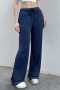 new casual slight stretch patchwork 3-color lace-up wide-leg pants_Black_Gray_Dark Blue