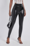 stylish plus size slight stretch solid color high waist pu tight pants_Black