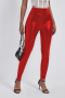 stylish plus size slight stretch solid color high waist pu tight pants_Black_Red