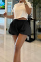 stylish plus size non-stretch solid color double-layer fabric fluffy shorts_Black