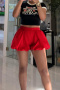 stylish plus size non-stretch solid color double-layer fabric fluffy shorts_Black_Red