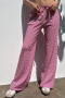 new casual slight stretch contrast color stripe lace-up wide-leg pants_Black_Pink_Red