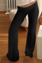 new casual slight stretch solid color lace-up wide-leg pants_Black