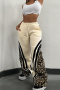 casual slight stretch leopard velvet stitching wide-leg loose pants_Black_Gray_Beige