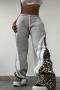 casual slight stretch leopard velvet stitching wide-leg loose pants_Black_Gray