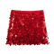 pure color sexy non-stretch zip-up sequin with lined slim mini skirt_Black_Red