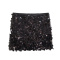 pure color sexy non-stretch zip-up sequin with lined slim mini skirt_Black