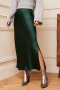 new slight stretch satin patchwork mercerized solid color slit midi skirts_Black_Gray_Rose Red_Green_Forest Green_Dark Green