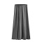 new slight stretch satin patchwork mercerized solid color slit midi skirts_Black_Gray
