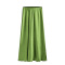 new slight stretch satin patchwork mercerized solid color slit midi skirts_Black_Gray_Rose Red_Green