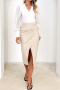 new slight stretch 3-color patchwork pu high-waist midi skirts_Black_Beige