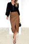 new slight stretch 3-color patchwork pu high-waist midi skirts_Black_Beige_Brown