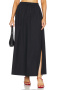 new slight stretch patchwork 5-color pocket high-waist slit maxi skirts_Black
