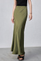 new casual non-stretch 4-color patchwork satin grain high-waist maxi skirts_Black_Forest Green