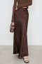 new casual non-stretch 4-color patchwork satin grain high-waist maxi skirts_Black_Forest Green_Brown