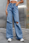 xs-l stylish non-stretch high waist all-match ripped straight jeans_Sky Blue_Blue