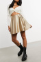 new no stretch 4-color mercerizing patchwork satin high-waist lace-up mini skirt_Black_Dark Green_Brown_Champagne