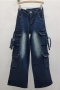 casual retro non-stretch loose wide-leg straight cargo jeans(size run small)_Black_Dark Blue