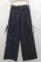 casual retro non-stretch loose wide-leg straight cargo jeans(size run small)_Black