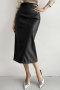 stylish non-stretch pu leather high waist midi skirt_Black
