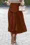 new casual plus-size no-stretch pleat 3-color patchwork high-waist midi skirts_Black_Reddish Brown