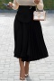 new casual plus-size no-stretch pleat 3-color patchwork high-waist midi skirts_Black