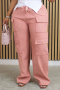 new casual plus-size no-stretch patchwork corduroy 4-color lace-up cargo pants_Black_Pink