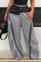 casual plus-size slight stretch patchwork denim high-waist loose wide-leg pants_Black_Gray