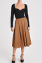 s-xl new casual slight stretch patchwork solid color high-waist midi skirts_Black_Beige_Khaki