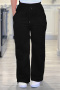 new casual plus-size slight stretch 4-color patchwork lace-up straight-leg pants_Black