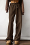 casual slight stretch polar fleece 3 colors drawstring wide-leg warm pants_White_Khaki _Brown