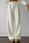 casual slight stretch polar fleece 3 colors drawstring wide-leg warm pants_White